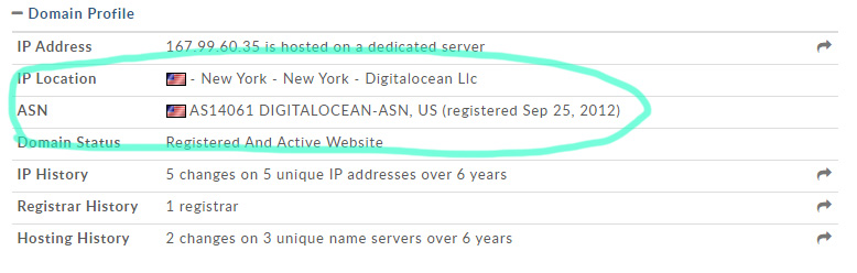 WHOIS search showing Digitalocean as the host