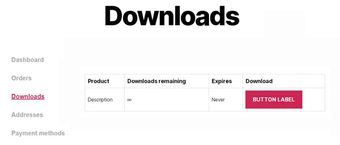 Woocomemrce downloads section in account area