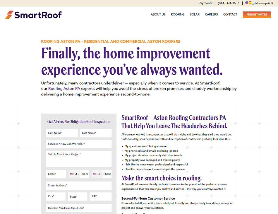 Screenshot of a landing page