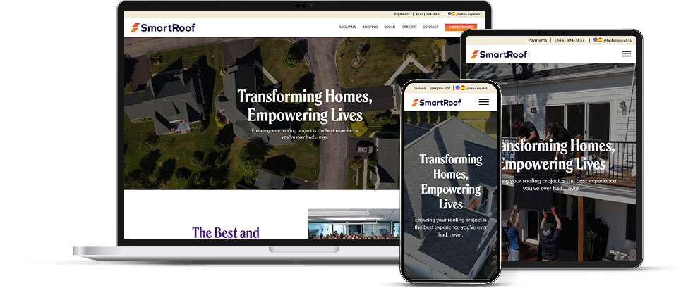 Smartroof website on a laptop, ipad and iphone